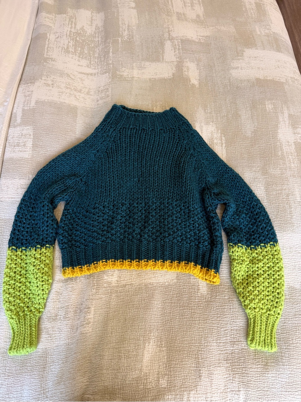 Crew Neck Colorblock Sweater in Teal, Lime & Yellow